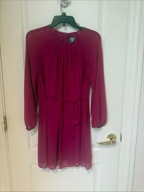 Vince Camuto Women’s Long Sleeve Chiffon Dress in Berry